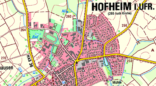 Kartenausschnitt aus der DTK25 von Hofheim in Unterfranken