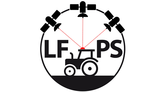 Traktor und Satelliten zum Empfang von Korrekturdaten, zusätzlich die Buchstaben LFPS